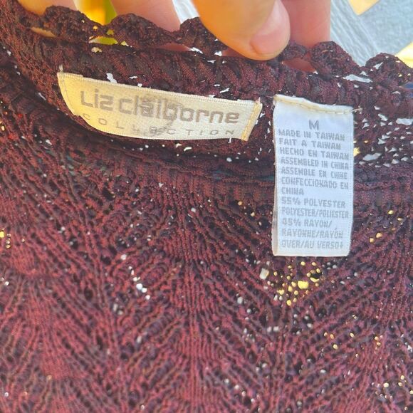 Liz Claiborne Collection- Burgundy Crocheted Top- Medium - Picture 5 of 5